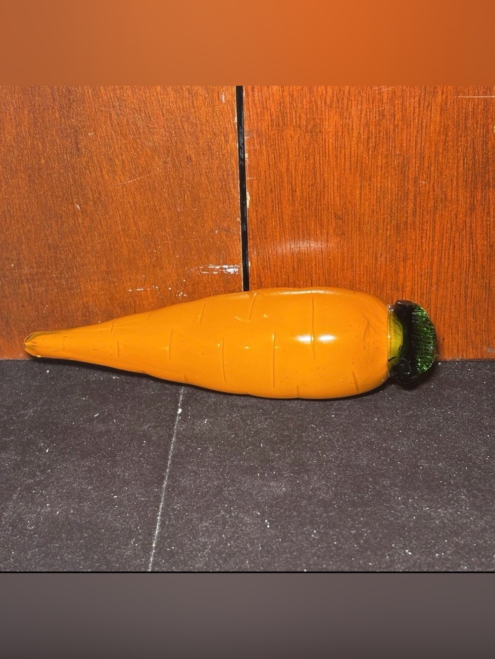 Vintage Hand Blown Art Glass Carrot Orange Green Decorative Paperweight Figurine